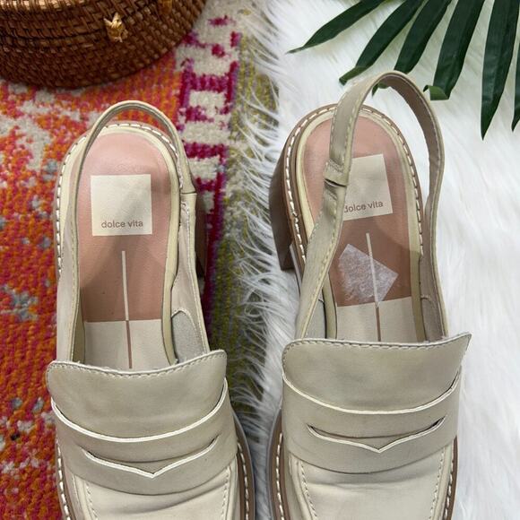 Dolce Vita Neutral Chunky Sling Back Heeled Hattie Loafers in Ivory Stella 7.5 - Picture 6 of 10